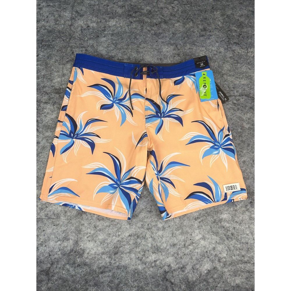 O'Neill Cruzers Grove Flow Board Shorts‎ Mens 32 Stretch Orange Blue 19" NWT